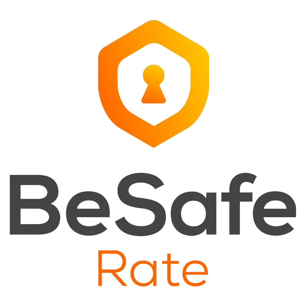 Logo di "BeSafe Rate" con icona di un lucchetto arancione.